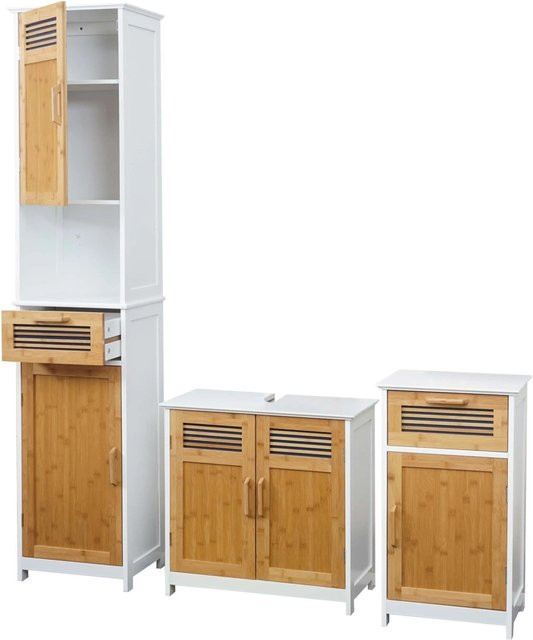 Badezimmerset MCW-A85 aus Bambus und MDF in Weiß und Braun-uni - Bild 2
