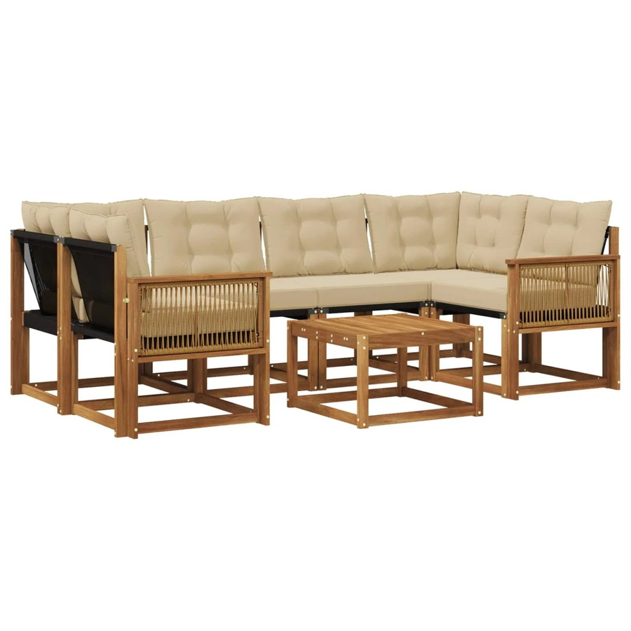 vidaXL Outdoor-Sofagarnitur L-Form aus Akazienholz mit Textilene und 7 Kissen in Natur-Beige - Bild 2