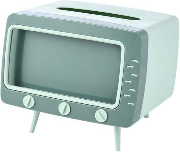 Multifunktionale Taschentuchbox in TV-Form mit Telefonhalter und Aufbewahrung für Kleinigkeiten, Weiß - Bild 1