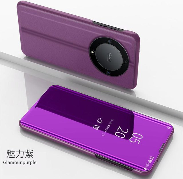 Honor Magic 5 Lite 5G Spiegel Flip Hülle, transparente Handyhülle mit View-Funktion, Transparent/Purple - Bild 1