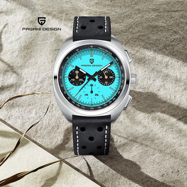 PAGANI DESIGN Chronograph, Quarz, Edelstahl, Leder, Blau, Herren - Bild 1