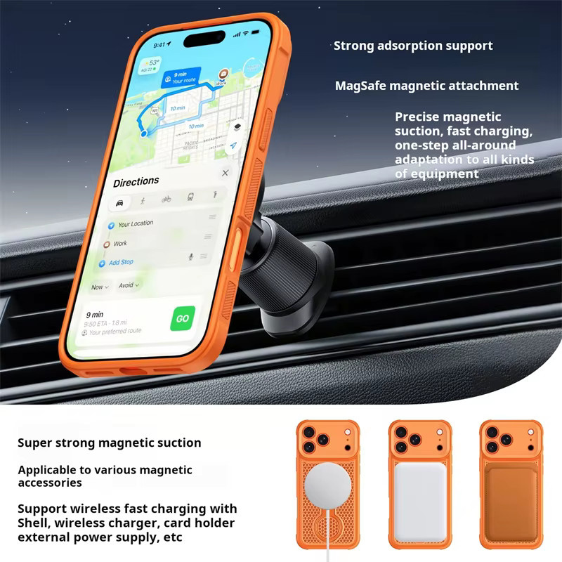 SUNWARD MagSafe Handyhülle mit 360 Grad drehbarem Ringhalter und magnetischer Netz-Wärmeableitung für iPhone 11 bis iPhone 17 Pro Max, Farben: Blau und Orange - Bild 4