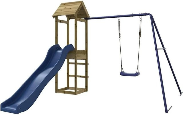 vidaXL Spielturm aus imprägniertem Kiefernholz mit Rutsche, Schaukel und Sandkasten in Blau, B/T/H: 259 x 194 x 160 cm - Bild 1