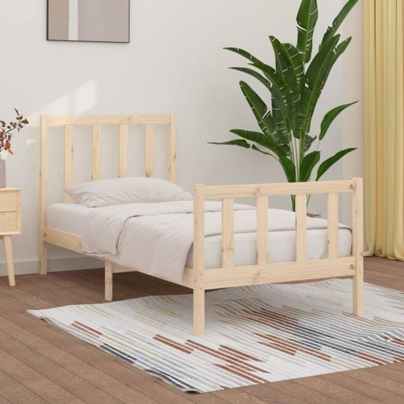 Massivholzbett Vidaxl aus Kiefer in Braun Natur im skandinavischen Design, B/T: 90 x 190 cm - Bild 1