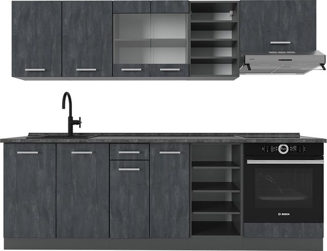 Vicco R-Line Küchenzeile in Schwarz Beton und Anthrazit mit Arbeitsplatte, Breite: 240 cm - Bild 1