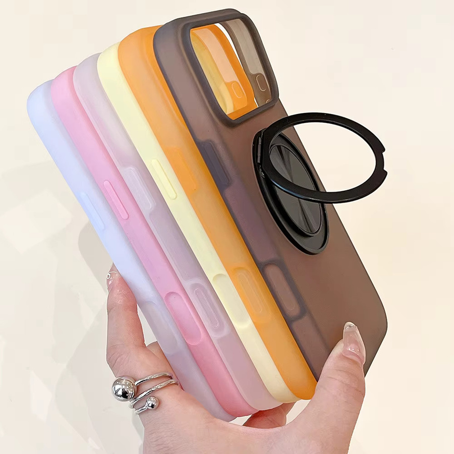 Eurynome Schutzhülle für iPhone mit 360 Grad Ringständer und Schreibtischhalterung, mattiert und stoßfest, Transparent Orange - Bild 1