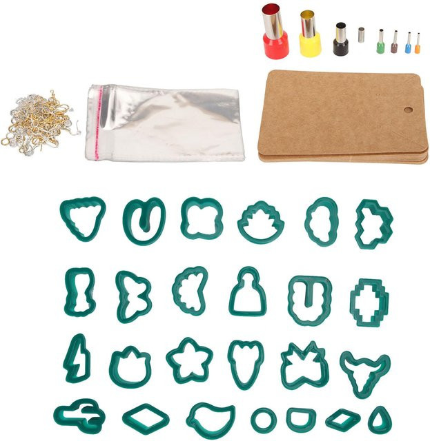 Igeteck Polymer Clay Ohrring Ausstecher Set mit 25 Formen für DIY Schmuck und Schlüsselanhänger, Dunkelgrün/Waldgrün, 193 Stück - Bild 1