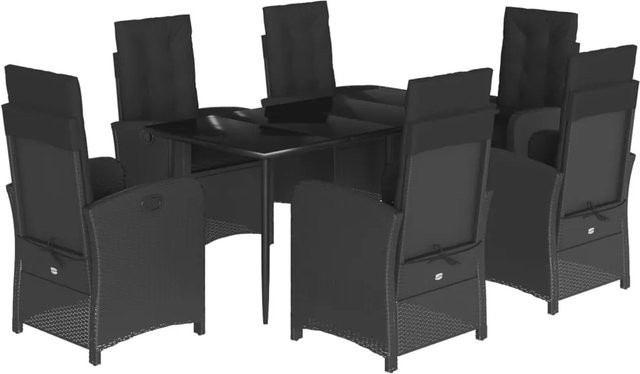 vidaXL 7-teilige Garten-Essgruppe aus Poly Rattan in Schwarz mit Kissen und Glastisch - Bild 1