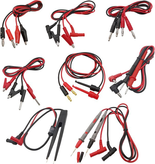 Universelle Multimeter-Messleitungen mit 4-mm-Bananenstecker und Krokodilklemmen, Pinzetten-Clips sowie Sondenspitzen in Rot - Bild 1