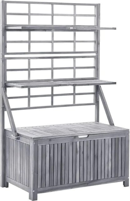 vidaXL Aufbewahrungstruhe mit Rankgitter aus Akazien-Massivholz, Farbe Grau, B/T/H: 99 x 55 x 160 cm - Bild 1