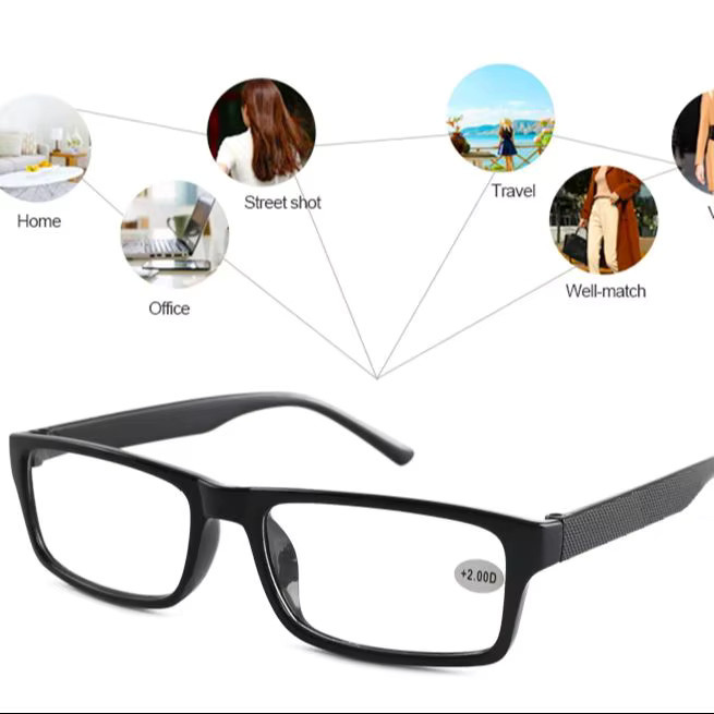 Lesebrille Unisex, Vollrand, rechteckig, Kunststoff, schwarz, Krokodil - Bild 3