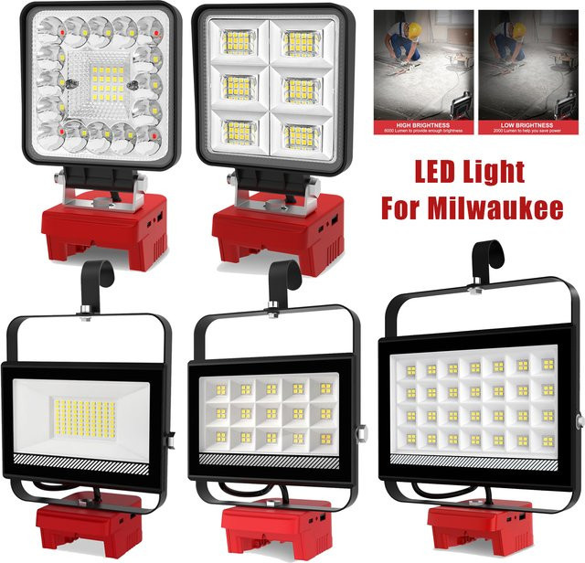 T-SUNRISE Tragbares LED-Arbeitslicht Flutlicht für Milwaukee 18V-20V Li-Ionen-Akku, Weiß, 6000K Cool White - Bild 1