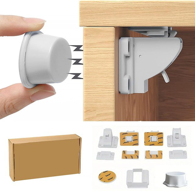 Two Dads Magnetische Kindersicherung Set, 5 Stück unsichtbare Baby-Sicherheitsschlösser für Schubladen und Schranktüren, Farbe: Weiß, Magnetischer Abstand: 4 cm - Bild 1