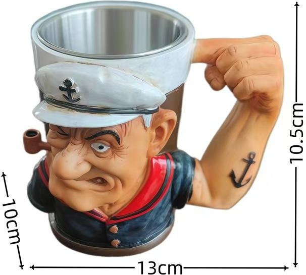 Sweet Story Popeye Power Mu Wasserbecher mit Inneneinsatz aus Edelstahl und Resin, Mehrfarbig, B: 13 cm, T: 10 cm, H: 10 cm - Bild 1