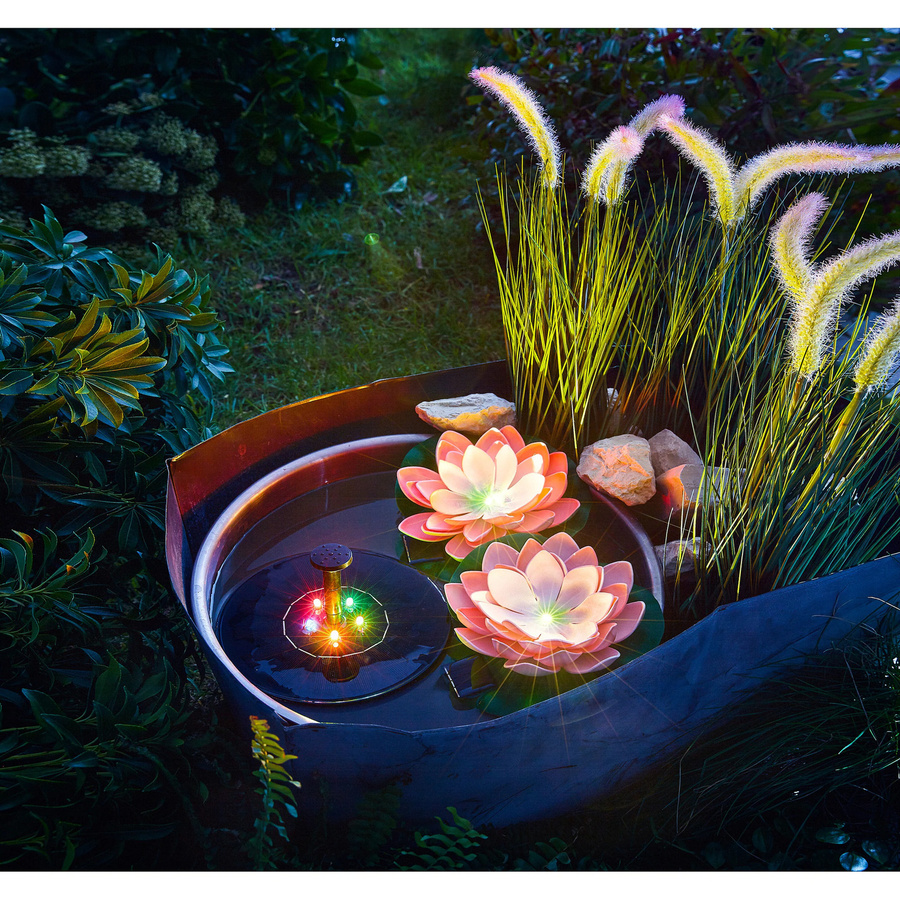 Solar-Seerose Viva Domo in Pink mit Warmweißem Licht, oval - Bild 2