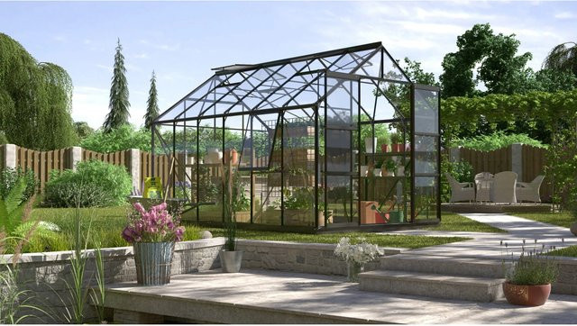 Vitavia Gewächshaus Jupiter 9900 Schwarz mit Sicherheitsglas, Aluminium und Fundament, 9,9 m² - Bild 1
