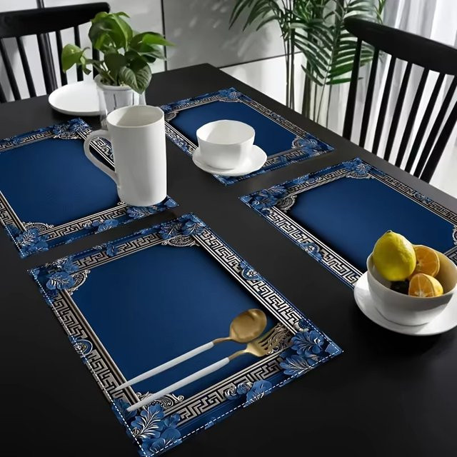 VIKAMA Tischsets 4er Set aus PVC in Dunkelblau mit modernem Grafikdesign, rechteckig - Bild 1