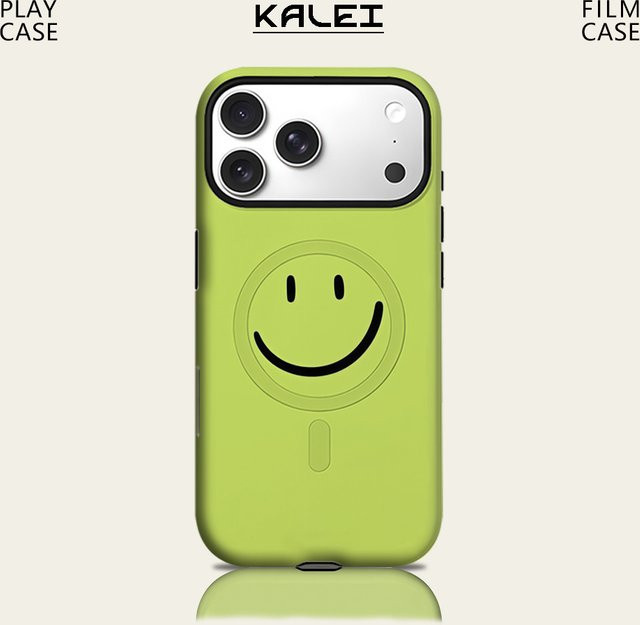 Potdemiel Lime Smiley Handyhülle für iPhone 17 16 15 14 13 Pro Max Plus, Robuste Magnetische Einzel- und Doppelschicht Hülle in Grün - Bild 1
