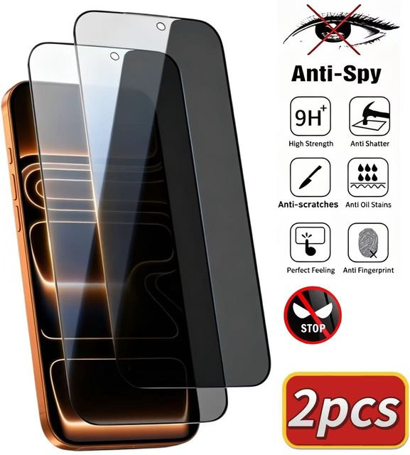 CEYYOR 2er-Pack Blickschutz-Displayschutzfolien aus gehärtetem Glas für iPhone 17 Pro Max, 17 Pro, 17, 16 Pro, 16, 15 Pro Max, 15, 14, 13 Pro, 13, 12 und Plus Serie, transparent - Bild 1