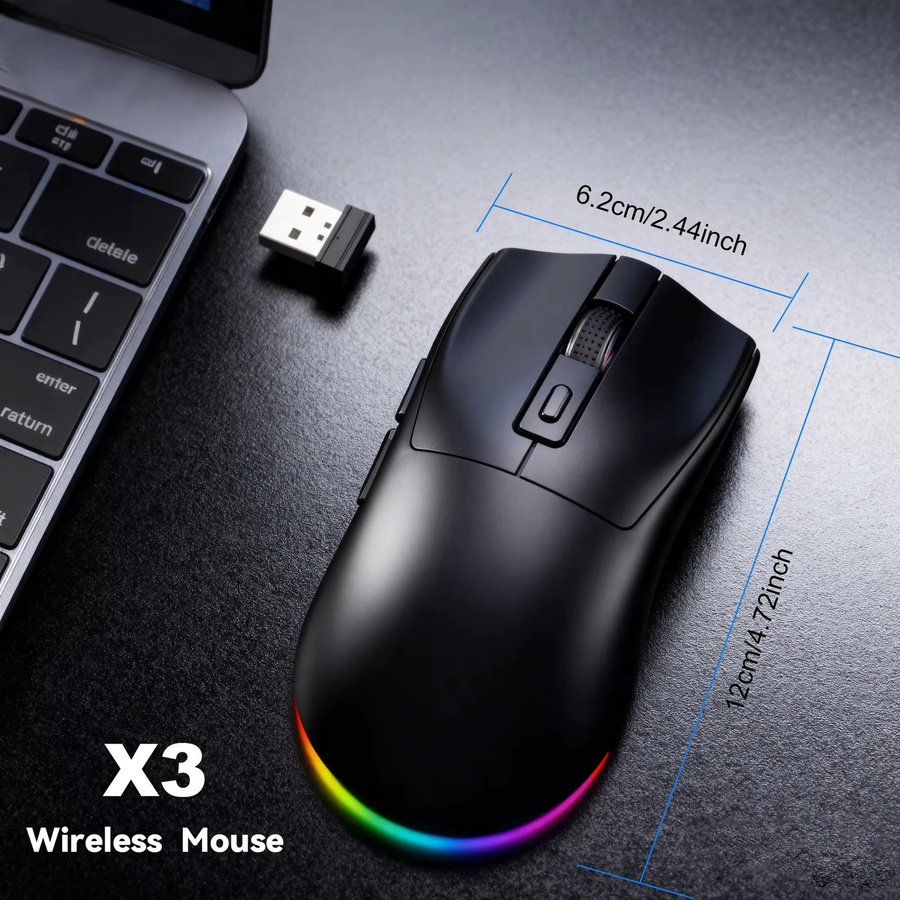 NexusClick X3 Dual-Mode Bluetooth-Maus mit RGB-Beleuchtung, 1600 DPI, ergonomisches Design und magnetische Ladestation, Schwarz - Bild 4