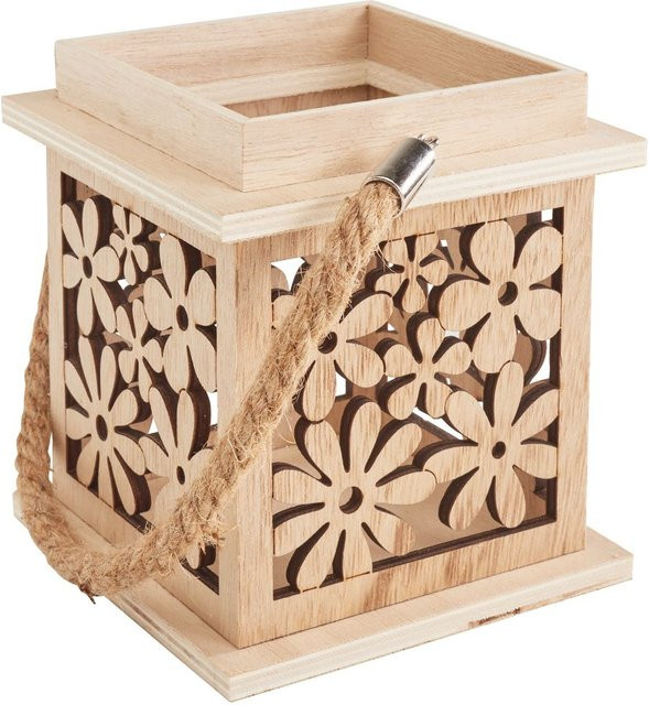 VBS Laterne Blumen aus furniertem Sperrholz in Beige, B/T/H: 13,0 x 11,5 x 11,5 cm - Bild 1