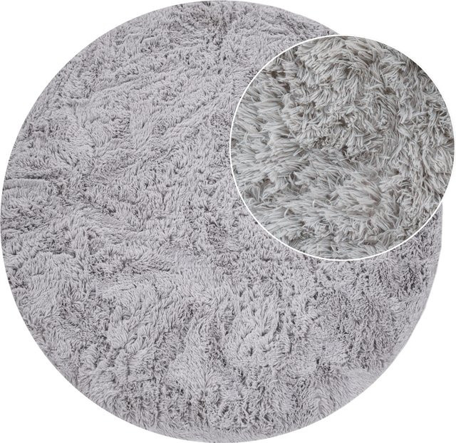 Runder Hochflor-Teppich Silvana in Silber, pflegeleicht und rutschfest, Durchmesser: 120 cm - Bild 1