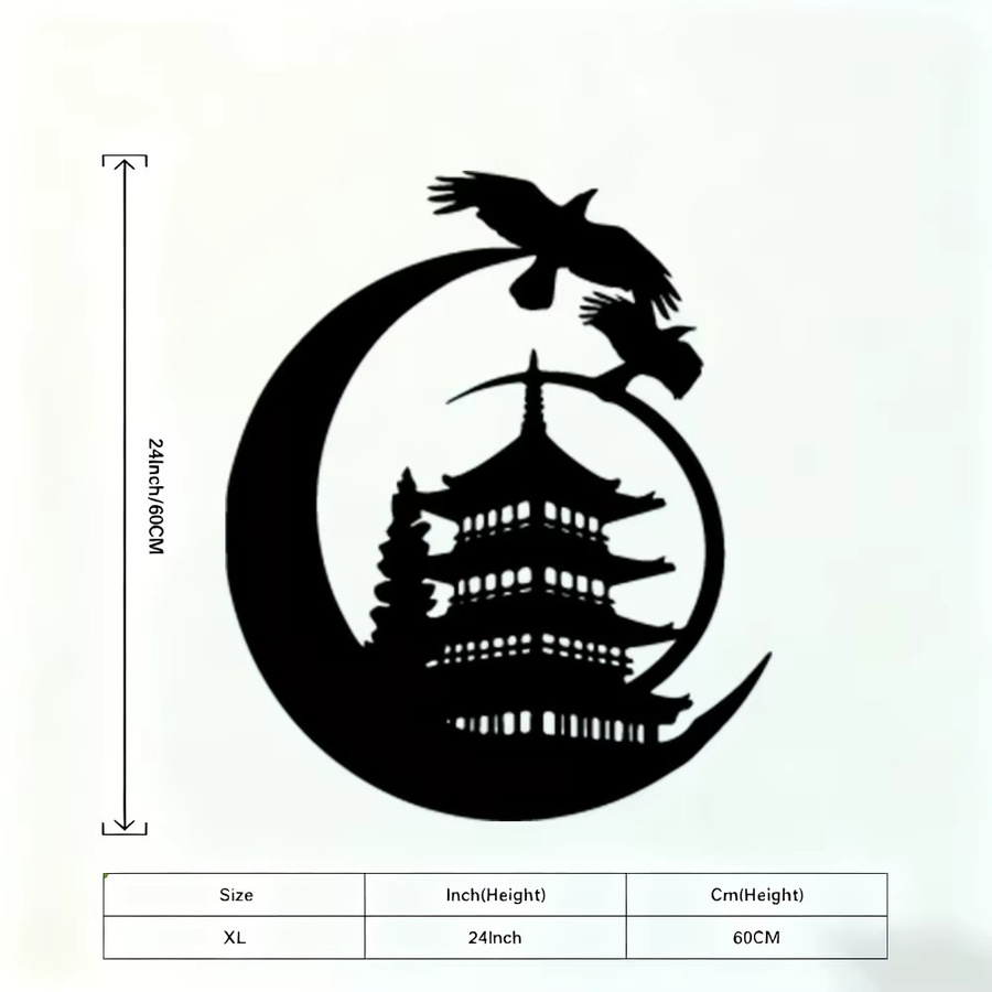 CIFBUY Pagoden-Krähe Wandkunst aus Metall in Schwarz – Asiatische Tier-Dekoration für Wand und Garten - Bild 4