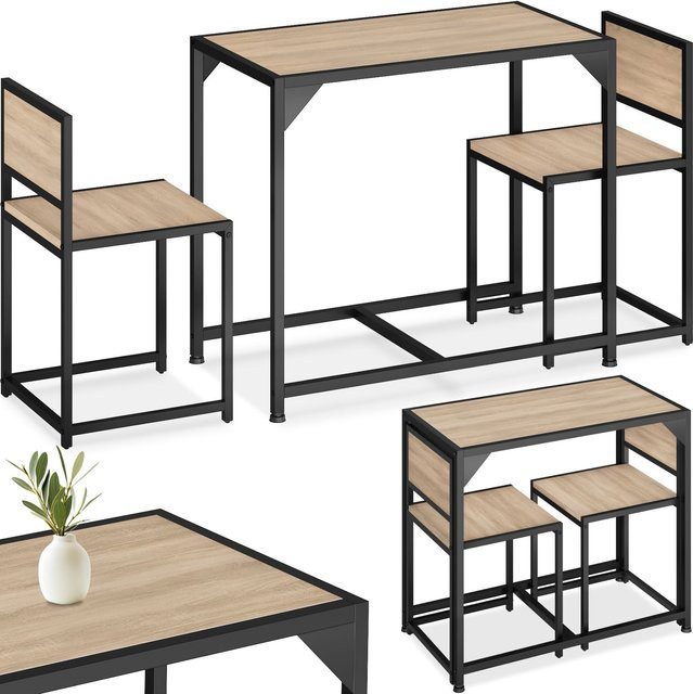 tectake Sitzgruppe Milton 3-teilig im Industrial Style aus Holz und Stahl in Eiche Sonoma, B/T/H: 91 x 48 x 77 cm - Bild 1