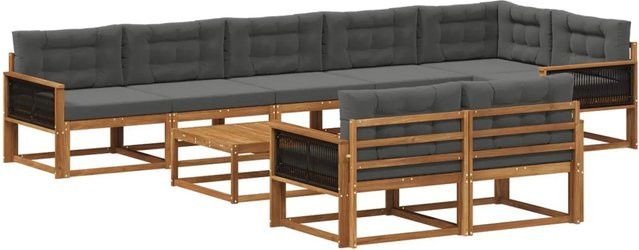 vidaXL Outdoor-Sofagarnitur in U-Form aus Akazienholz mit 9 Kissen in Natur und Anthrazit - Bild 1