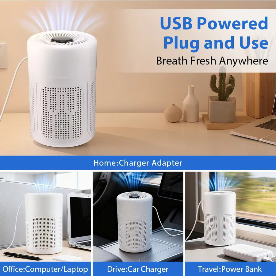 AFDEAL Mini-Desktop-Luftreiniger in Weiß mit HEPA-Filter, Ionen-Technologie und Dufttablett - Bild 5