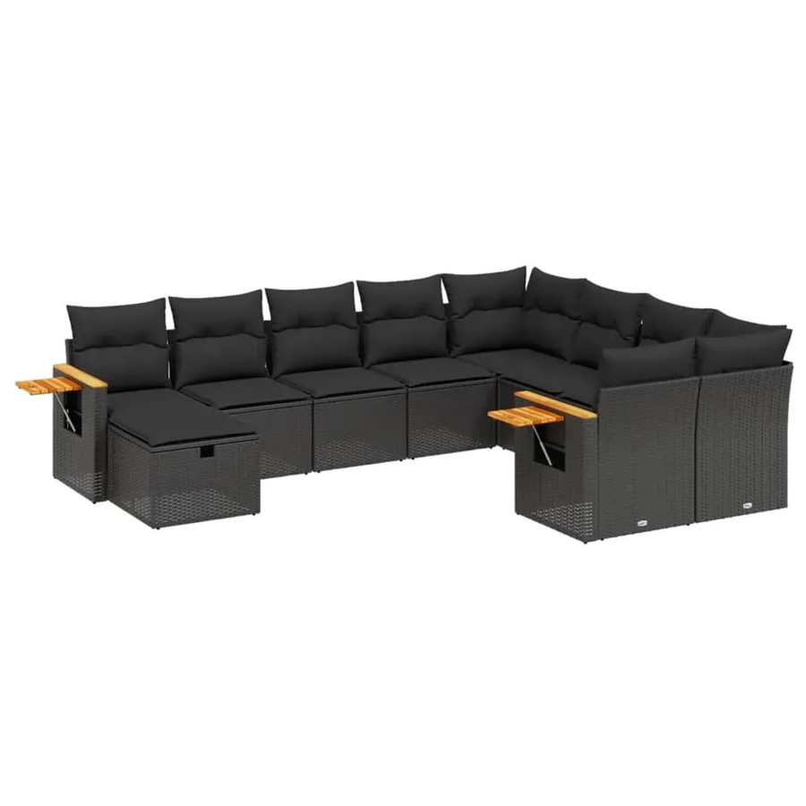 vidaXL 10-tlg. Garten-Sofagarnitur aus Polyrattan mit Kissen in Schwarz - Bild 2