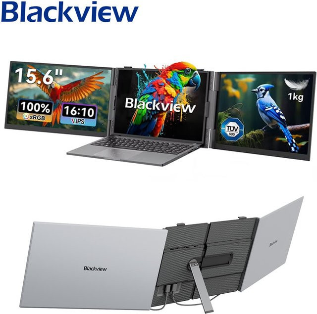 Blackview DCM8 Tragbarer Erweiterbarer Monitor 15,3 Zoll Full HD IPS Dreifach-Laptop-Bildschirmerweiterung für Windows, Mac, Chrome OS und Mobilgeräte in Schwarz - Bild 1