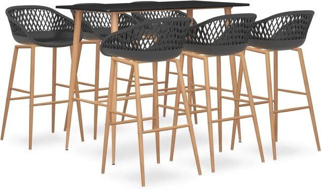 vidaXL 7-tlg. Bar-Set Modell 6 in Schwarz und Grau mit Tisch und Stühlen - Bild 1