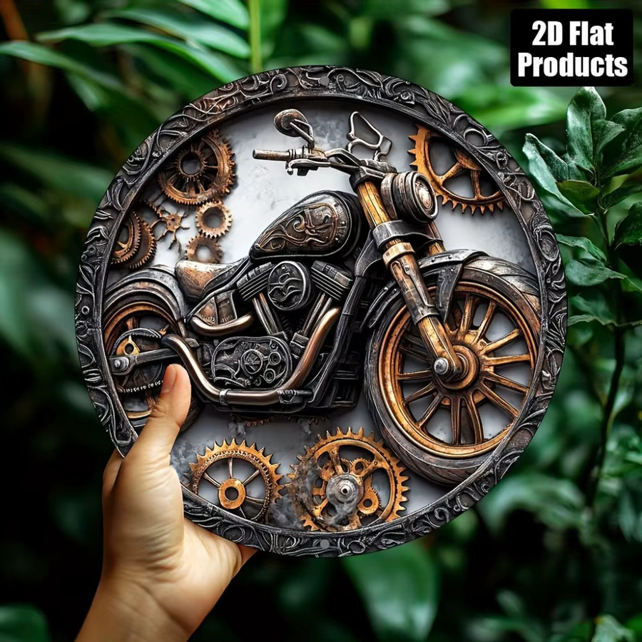 Potdemiel Motorrad Vintage Metallschild rund, Mehrfarbig, Durchmesser: 20,3 cm - Bild 2