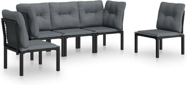 vidaXL 5-tlg Garten-Lounge-Set in L-Form aus Polyrattan und Metall, Schwarz und Grau, inklusive Polster und Kissen - Bild 1