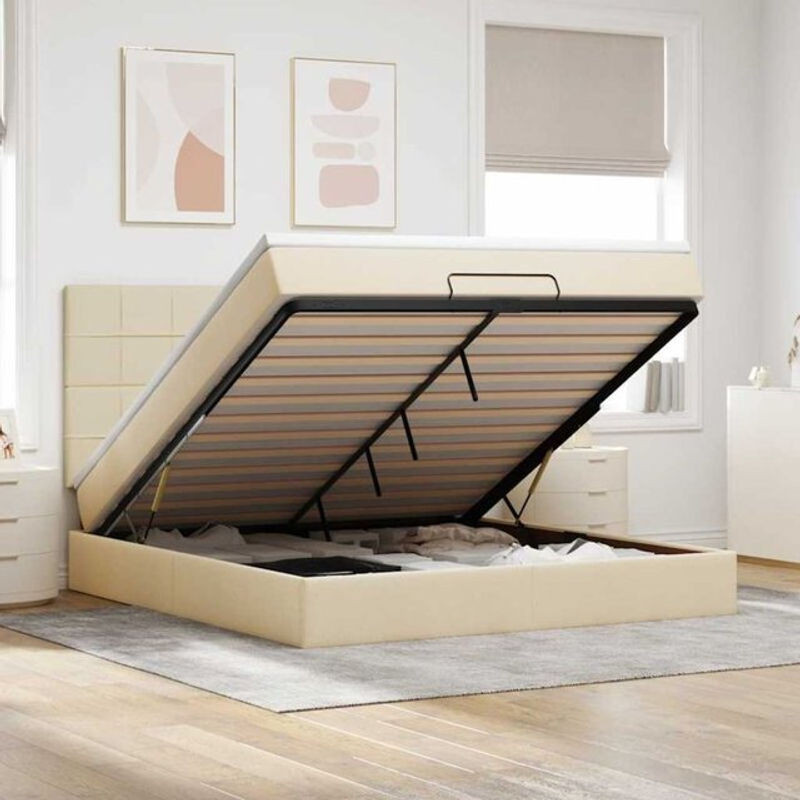 vidaxl Ottoman Polsterbett mit Matratze und LED in Beige aus Stoff, B/T: 180 x 200 cm - Bild 1