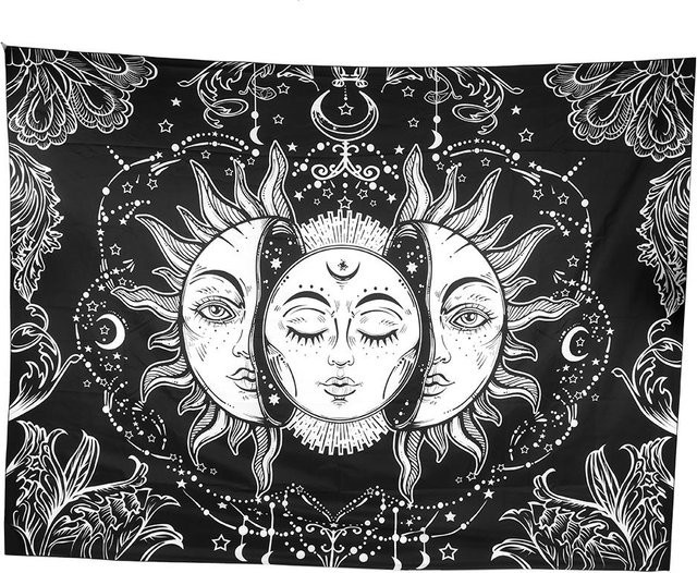 CosyHome Wandbehang im Bohemian-Stil mit Mond-Motiv aus Polyester, Grau/Schwarz, B: 150 cm, H: 130 cm - Bild 1