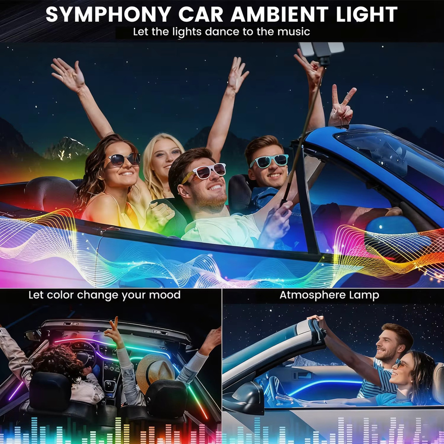 VASTFIRE RGB LED Auto-Ambientebeleuchtung mit App- und Fernbedienung, Neon-Flex Lichtleisten mit Musiksynchronisierung und 16 Millionen Farben, Multicolour - Bild 3