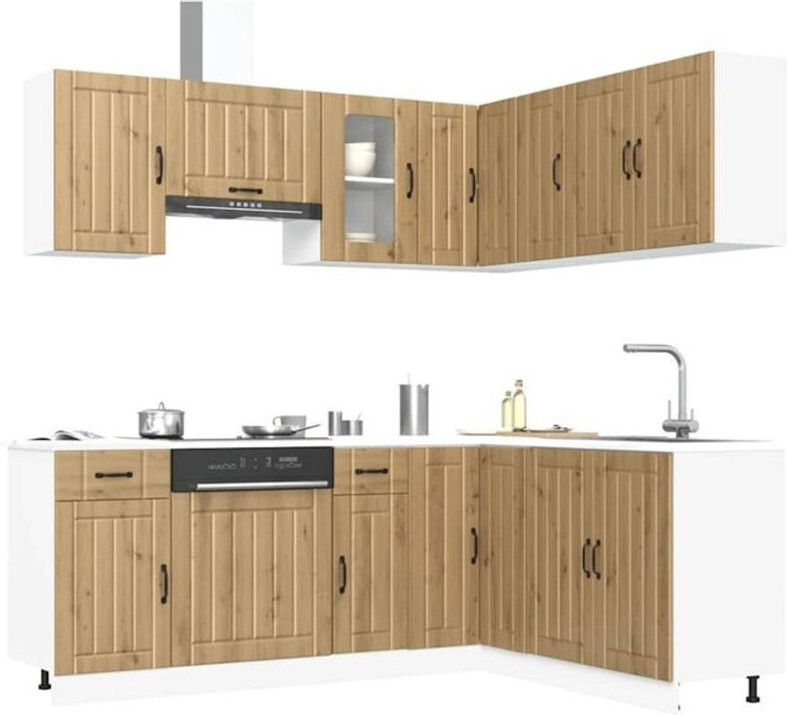 Vidaxl Küchenschrank-Set Lucca im Landhausstil aus Holzwerkstoff und Glas in Eiche Natur und Braun - Bild 1