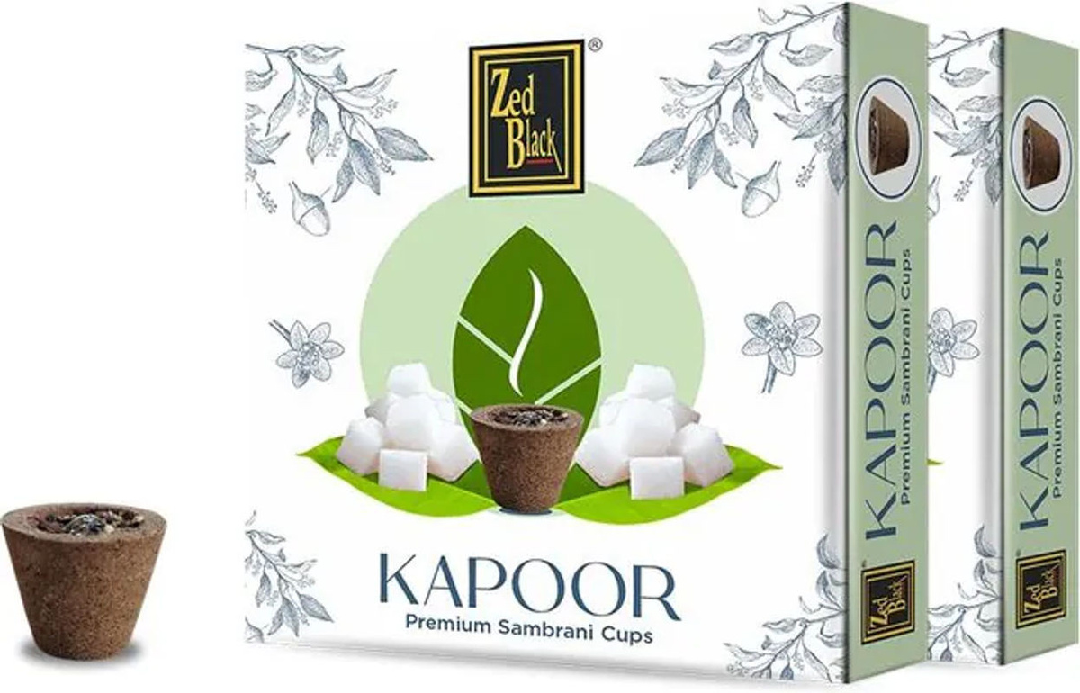 Zed Black Kampfer Sambrani Dhoop Tassen 2er Pack, Braune Kräuter-Räucherkegel für Meditation, Puja und Aromatherapie - Bild 1