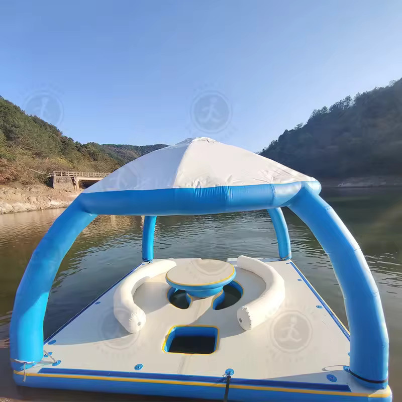 Aufblasbare Schwimminsel YTYIN als Floß, Yacht-Anlegestelle und Party-Zelt in Blau - Bild 2
