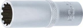 BGS Steckschlüssel-Einsatz Gear Lock tief, Antrieb Innenvierkant 10 mm (3/8 Zoll), Schlüsselweite 15 mm, Farbe Silber - Bild 1