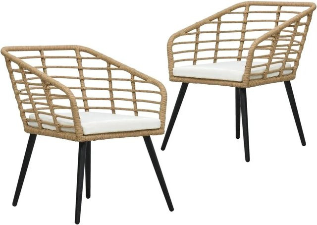 Furnicato Gartenstuhl Set aus 2 Stück in Eiche Optik aus Poly Rattan mit Armlehnen und wetterfesten Auflagen - Bild 1