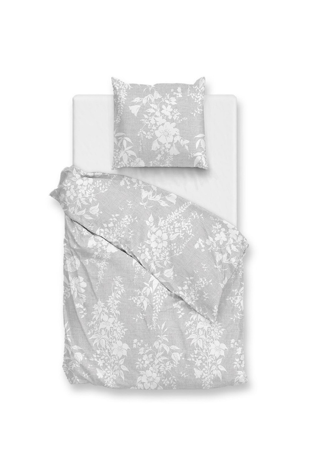 Zohome Cotton Bettwäsche Ibisco di Lino mit floralem Design in Dove Grey, Weiß und Silber, B/H: 155 x 220 cm mit Kissenbezug 80 x 80 cm - Bild 1