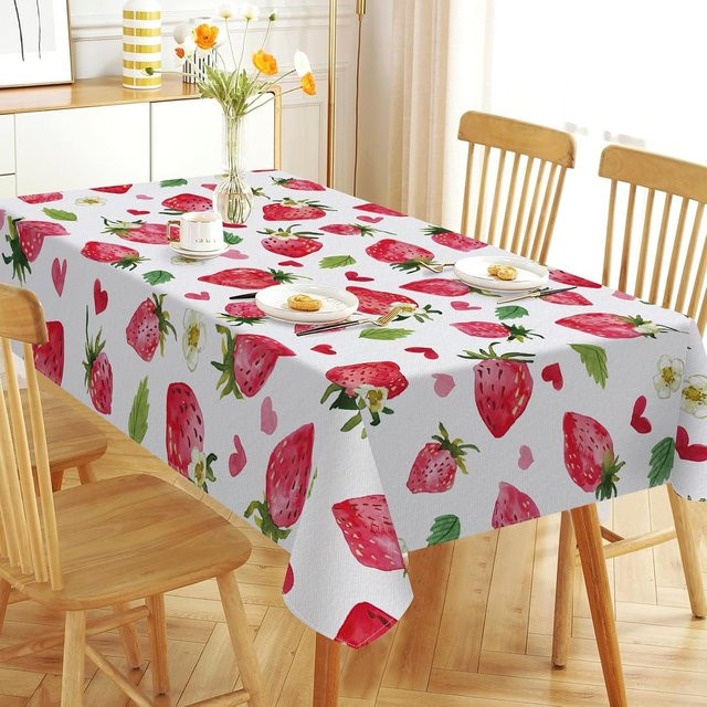 JINGYUE Pet Rechteckige Tischdecke mit Erdbeer- und Herzmuster in Weiß, B/B: 90 x 140 cm - Bild 1