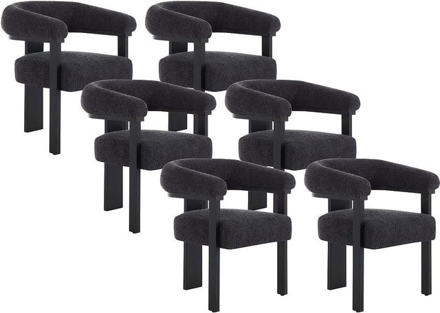 Vente-unique Stuhl Livelia in Anthrazitgrau mit Bouclé-Stoff und Armlehnen aus Kautschukholz, Höhe: 64 cm - Bild 1