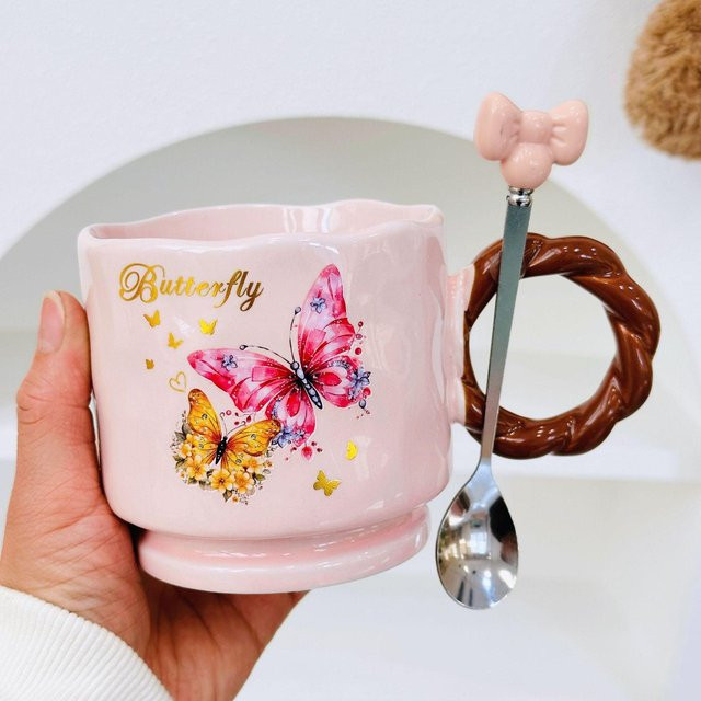 Unregelmäßige Keramiktasse von Yiran toy 1 mit Henkel, handgekniffene Kaffeetasse aus Keramik, 350 ml - Bild 1