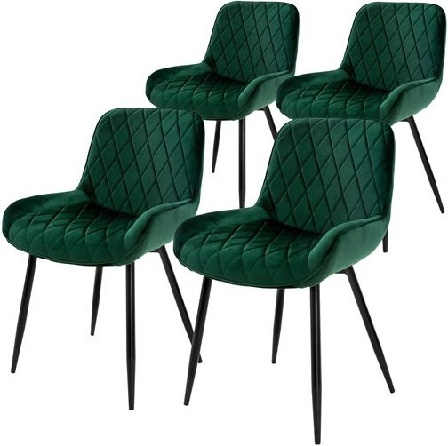 ML-Design Esszimmerstuhl Set aus 4 Stück, Dunkelgrün, Samt mit Rautensteppung und Armlehnen, Metallfüße, B/T/H: 60 x 60 x 84 cm - Bild 1