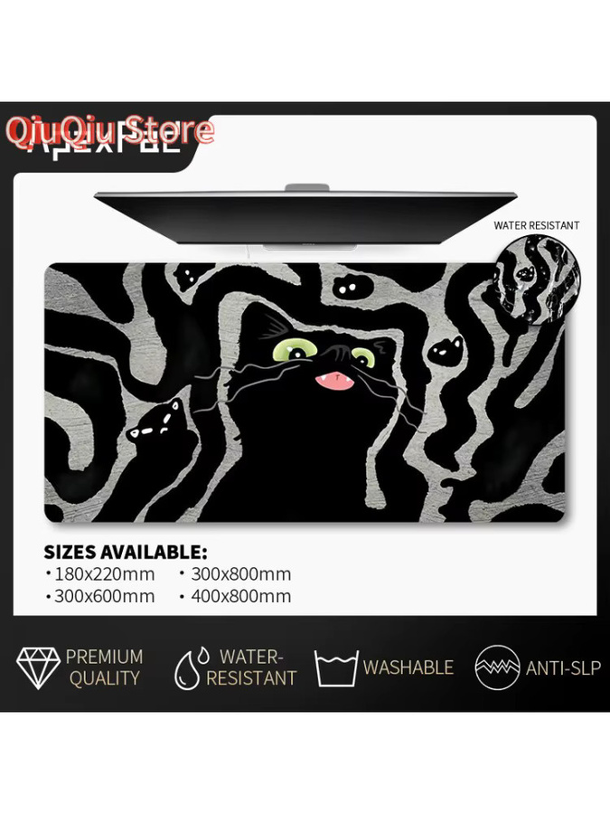 Potdemiel Mauspad Mode Katze in Schwarz, rutschfeste Schreibtischmatte für Computer und Tastatur - Bild 5