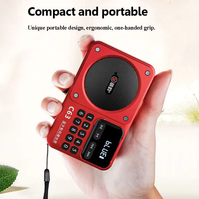 JINSERTA Tragbares UKW-Radio mit USB-C Ladefunktion und kabellosem Lautsprecher in Rot, MP3-Player mit USB- und TF-Kartenslot - Bild 2